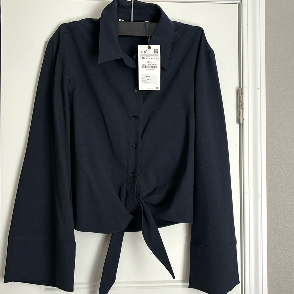 Zara bell sleeve tie up blouse